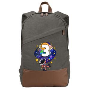 Outer Space Astronaut 3rd Birthday Boy 3 Year Old Three Funny Gift Cotton Canvas Backpack