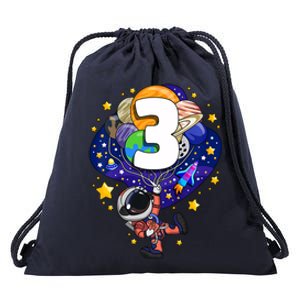 Outer Space Astronaut 3rd Birthday Boy 3 Year Old Three Funny Gift Drawstring Bag