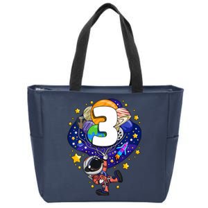 Outer Space Astronaut 3rd Birthday Boy 3 Year Old Three Funny Gift Zip Tote Bag