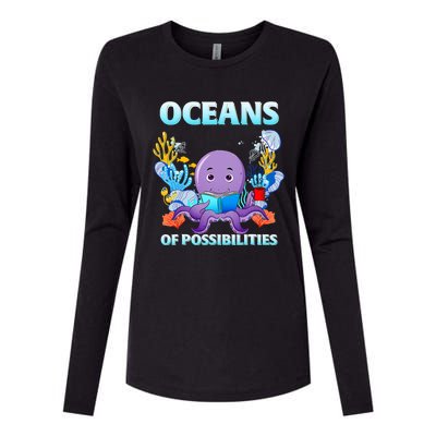 Octopus Sea Animal Summer Reading Oceans Of Possibilities Gift Womens Cotton Relaxed Long Sleeve T-Shirt