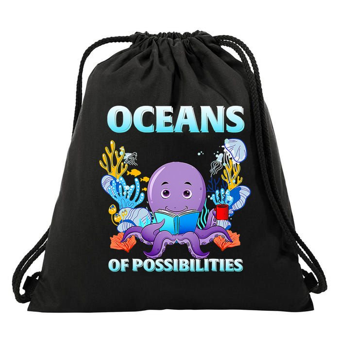 Octopus Sea Animal Summer Reading Oceans Of Possibilities Gift Drawstring Bag