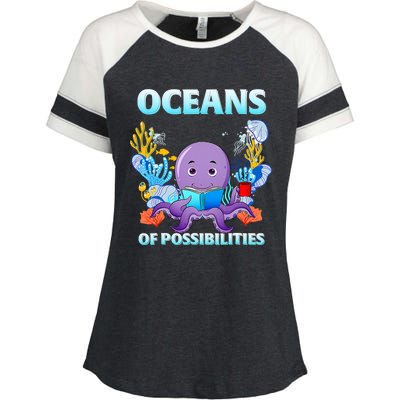 Octopus Sea Animal Summer Reading Oceans Of Possibilities Gift Enza Ladies Jersey Colorblock Tee