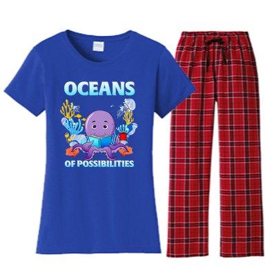 Octopus Sea Animal Summer Reading Oceans Of Possibilities Gift Women's Flannel Pajama Set