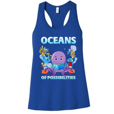 Octopus Sea Animal Summer Reading Oceans Of Possibilities Gift Women's Racerback Tank