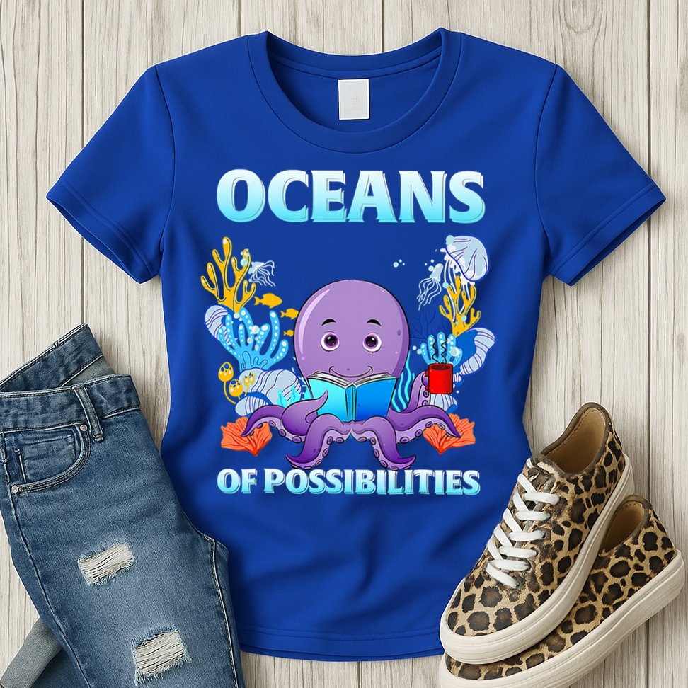 Octopus Sea Animal Summer Reading Oceans Of Possibilities Gift Womens T-Shirt