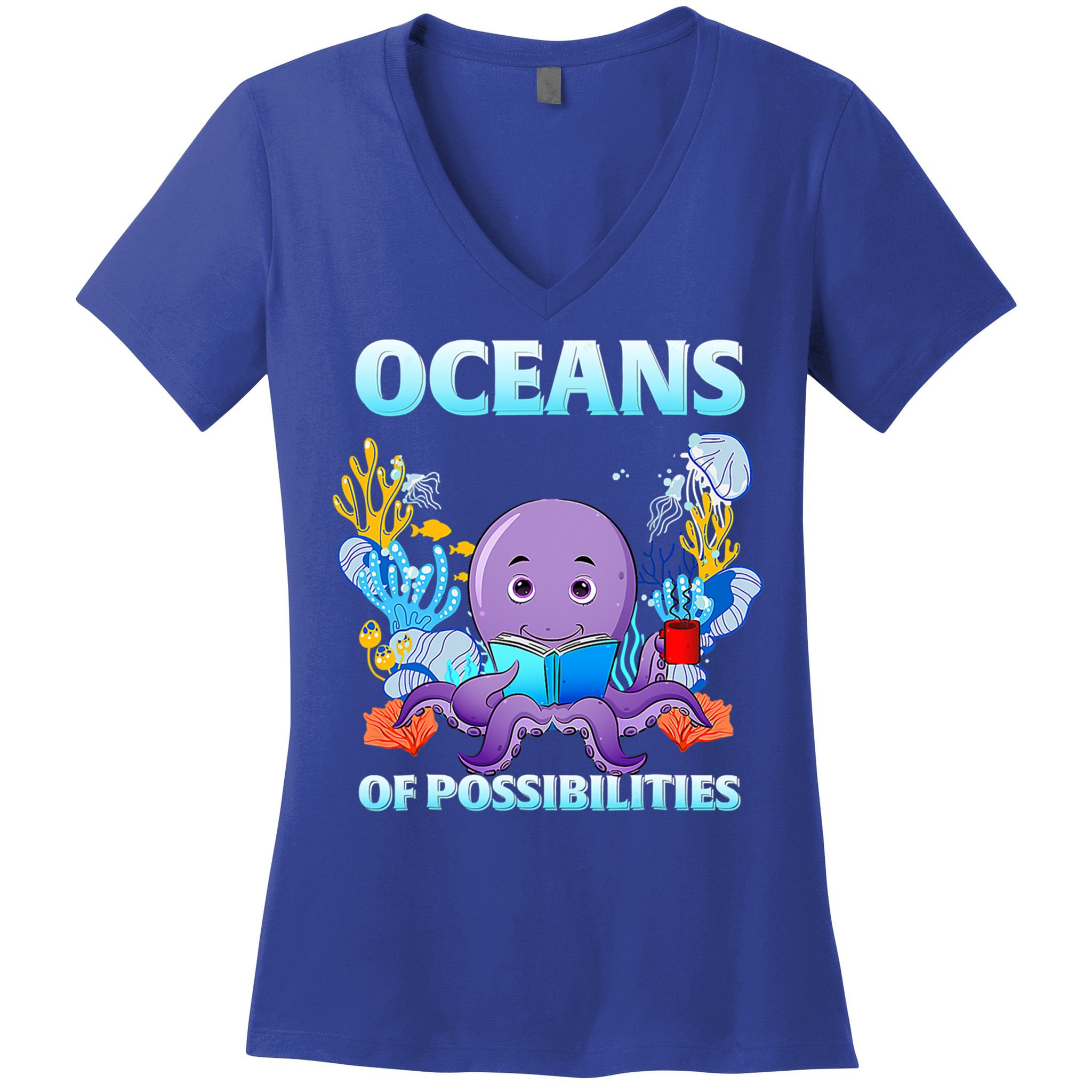 Octopus Sea Animal Summer Reading Oceans Of Possibilities Gift Women's V-Neck T-Shirt
