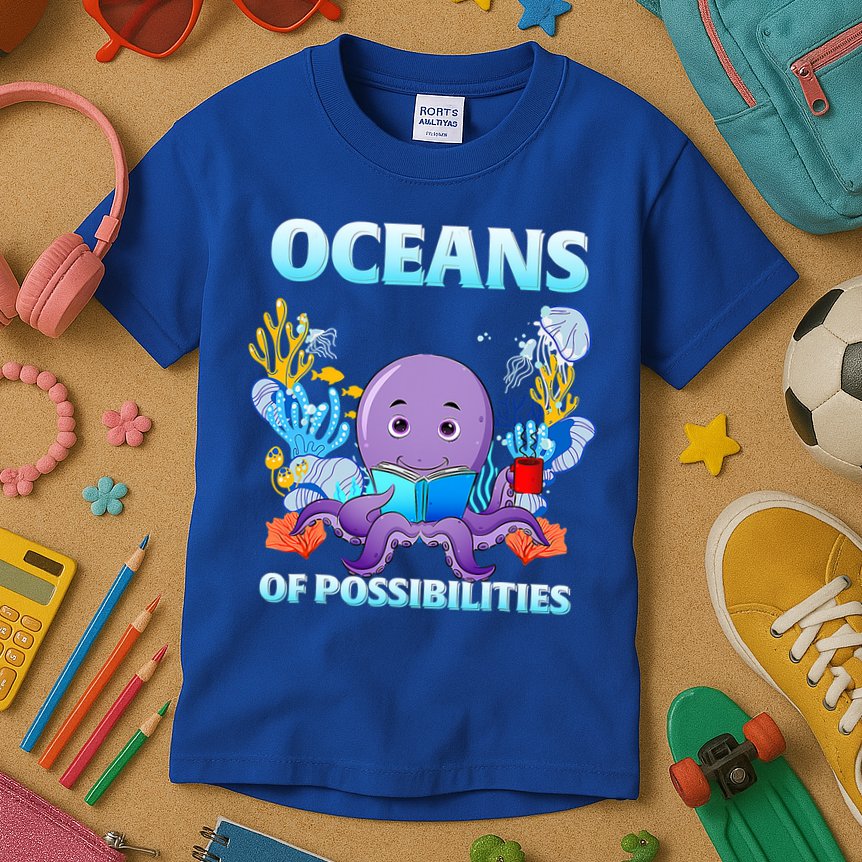 Octopus Sea Animal Summer Reading Oceans Of Possibilities Gift Kids T-Shirt