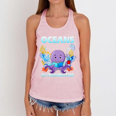 Octopus Sea Animal Summer Reading Oceans Of Possibilities Gift Women's Knotted Racerback Tank