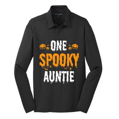 One Spooky Auntie Aunt Matching Family Halloween Silk Touch Performance Long Sleeve Polo