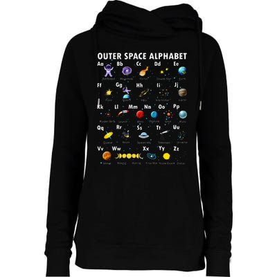 Outer Space Alphabet Kindergarten Teachers Womens Funnel Neck Pullover Hood