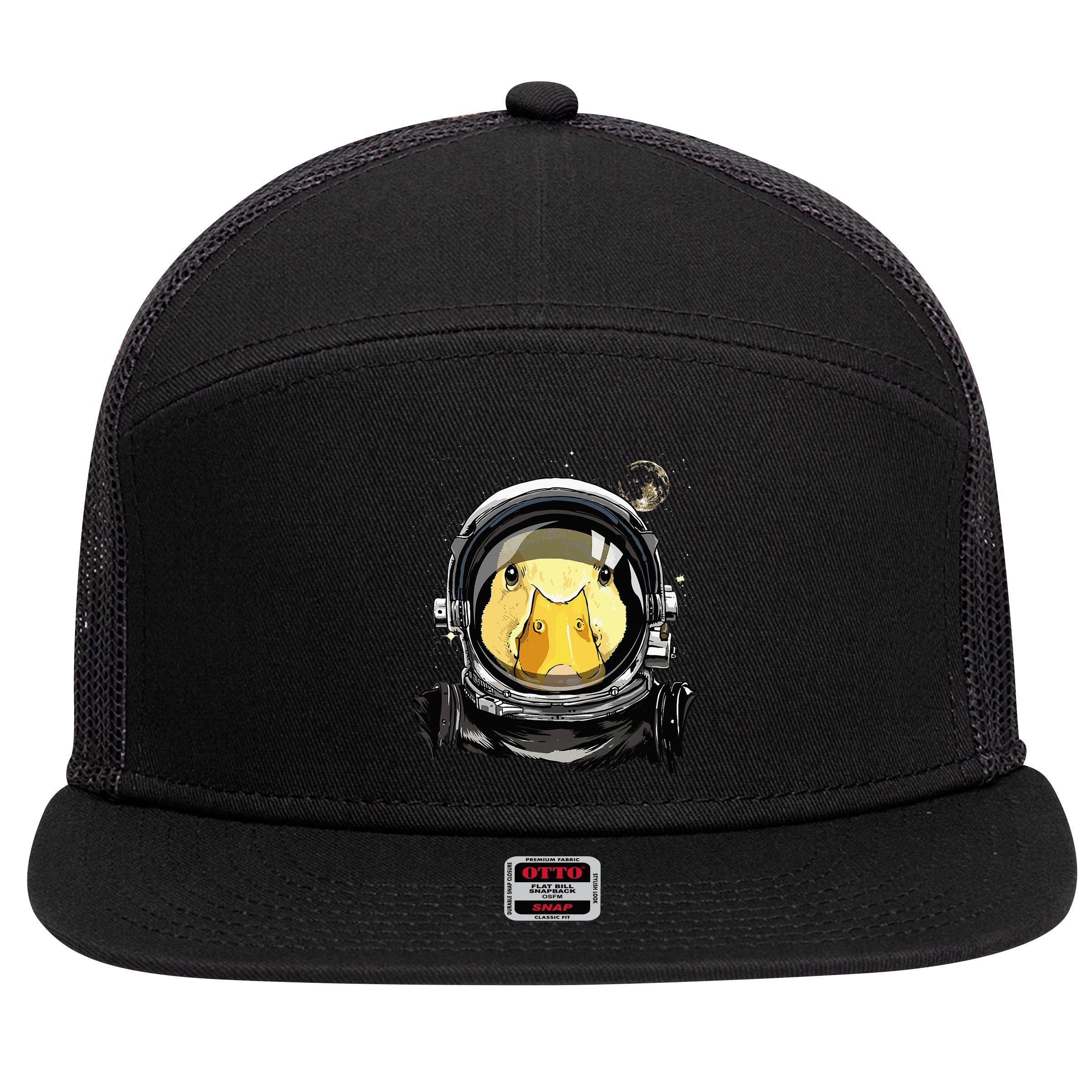 Outer Space Astronaut Duck Face Galaxy Waterfowl Hunting 7 Panel Mesh Trucker Snapback Hat