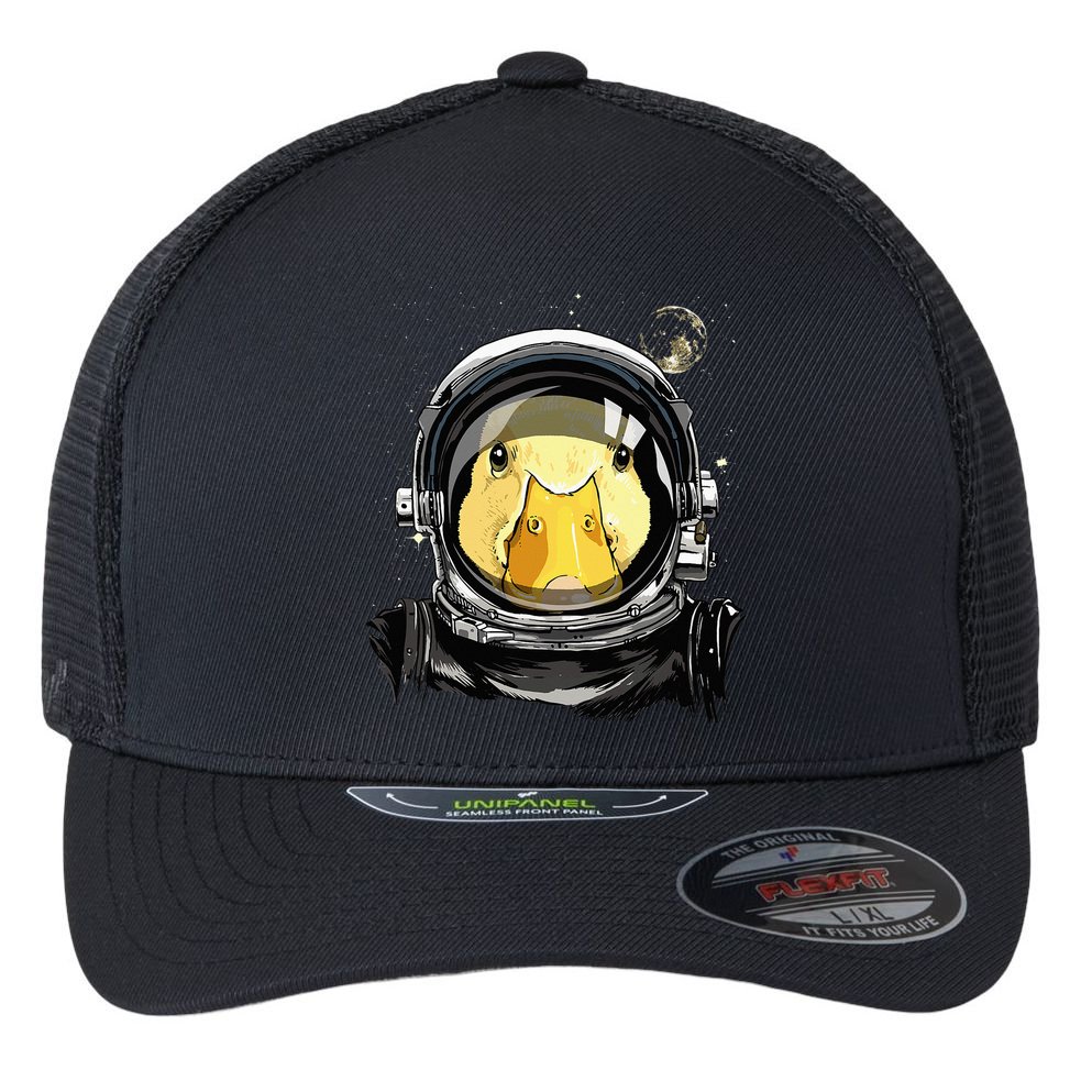 Outer Space Astronaut Duck Face Galaxy Waterfowl Hunting Flexfit Unipanel Trucker Cap