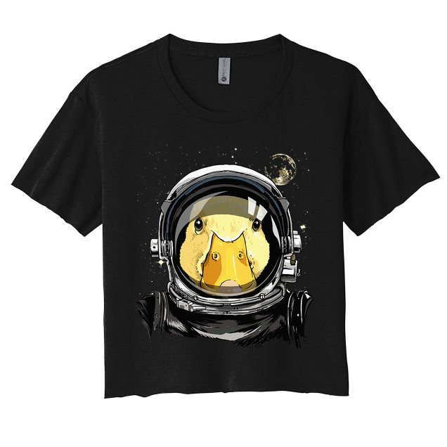 Outer Space Astronaut Duck Face Galaxy Waterfowl Hunting Women's Crop Top Tee