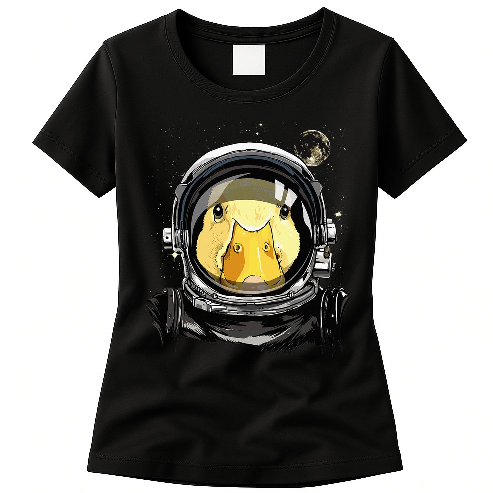 Outer Space Astronaut Duck Face Galaxy Waterfowl Hunting Womens T-Shirt