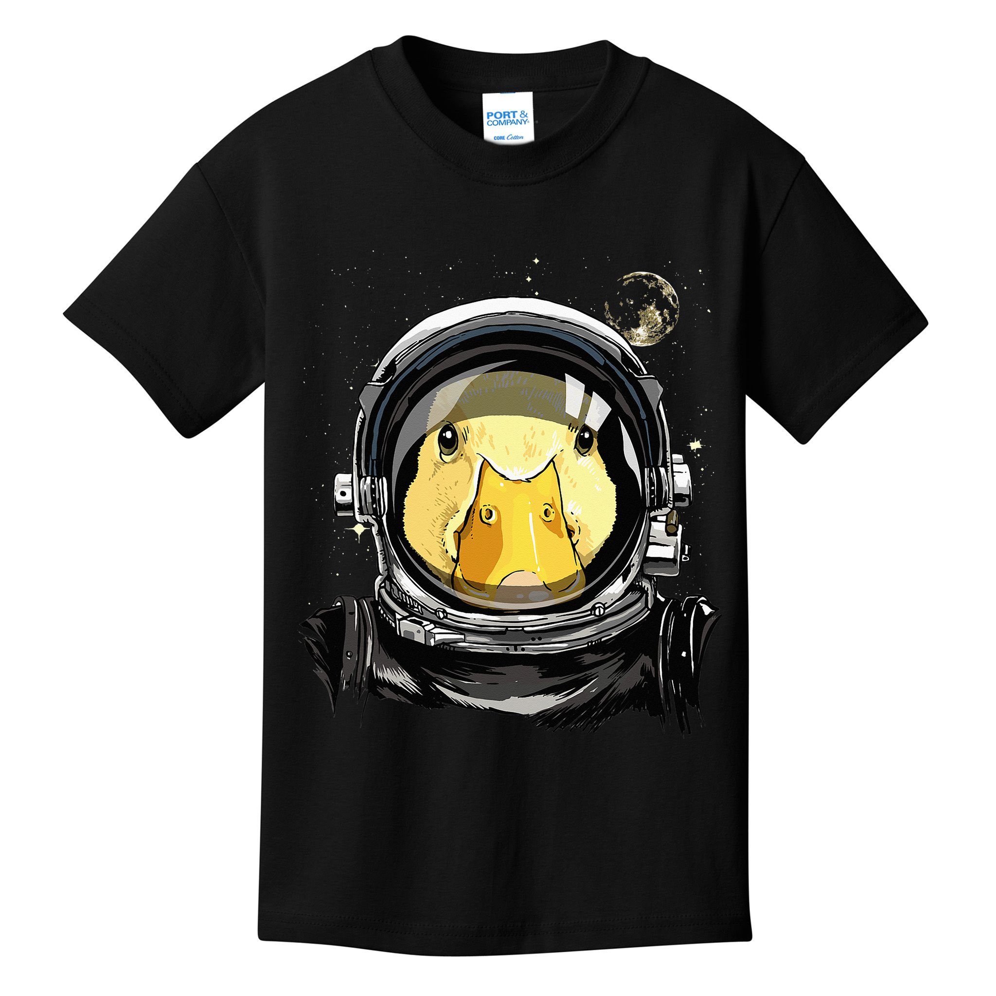 Outer Space Astronaut Duck Face Galaxy Waterfowl Hunting Kids T-Shirt