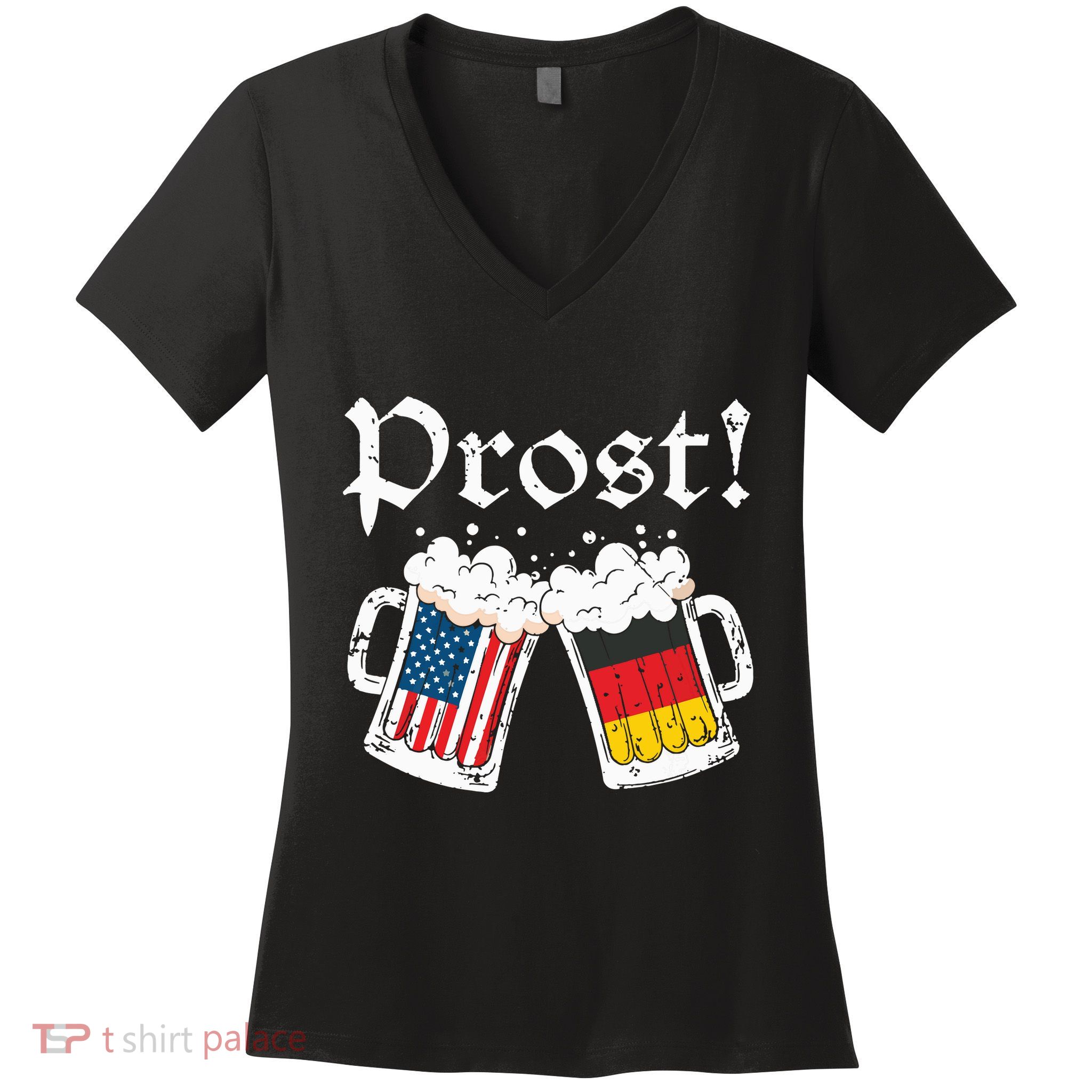 Oktoberfest Shirts American German Flag Beer Prost Women's V-Neck T-Shirt