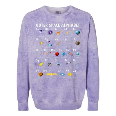 Outer Space Alphabet Kindergarten Teachers 1st Day Of School Colorblast Crewneck Sweatshirt