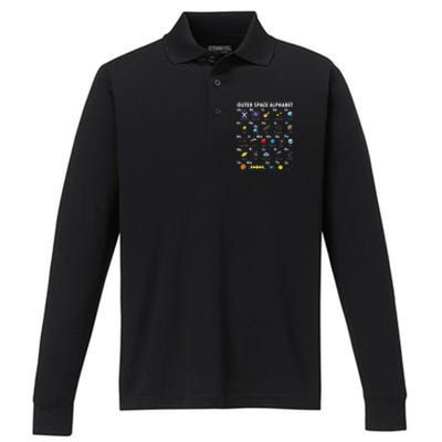 Outer Space Alphabet Kindergarten Teachers 1st Day Of School Performance Long Sleeve Polo