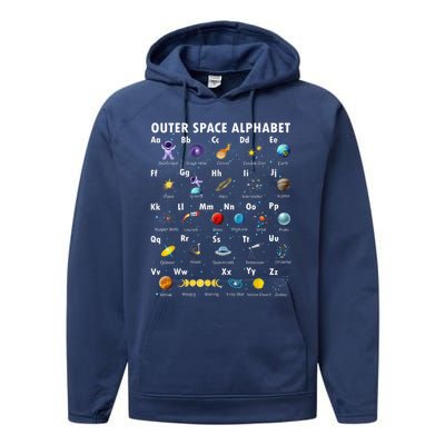 Outer Space Alphabet Kindergarten Teachers 1st Day Of School Performance Fleece Hoodie