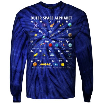 Outer Space Alphabet Kindergarten Teachers 1st Day Of School Tie-Dye Long Sleeve Shirt