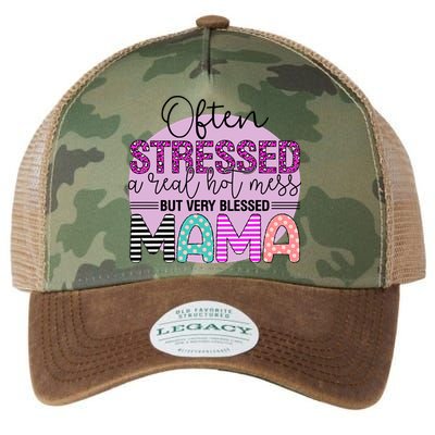 Often Stressed A Real Hot Mess But Very Blessed Mama Mother's Day Legacy Tie Dye Trucker Hat