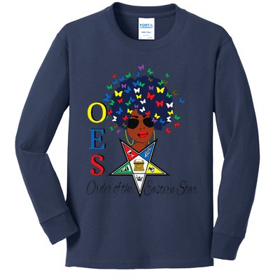 OES Sister Butterfly Afro Hair The Eastern Star Mother's Day Kids Long Sleeve Shirt