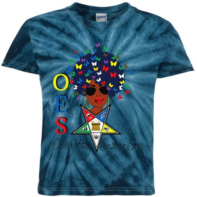 OES Sister Butterfly Afro Hair The Eastern Star Mother's Day Kids Tie-Dye T-Shirt