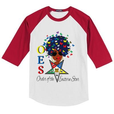 OES Sister Butterfly Afro Hair The Eastern Star Mother's Day Kids Colorblock Raglan Jersey