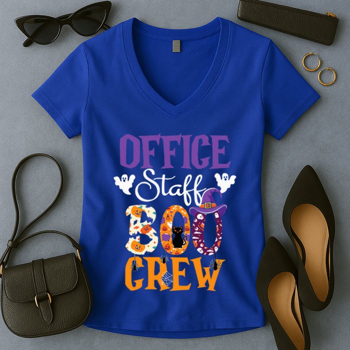O.ffice Staff Boo Crew Matching Autumn Halloween Costume Women's V-Neck T-Shirt