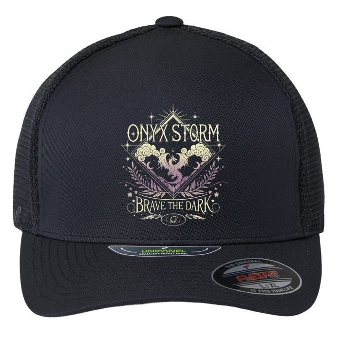 Onyx Storm Brave The Dark Fourth Wingg Basgiath War Collegee Flexfit Unipanel Trucker Cap