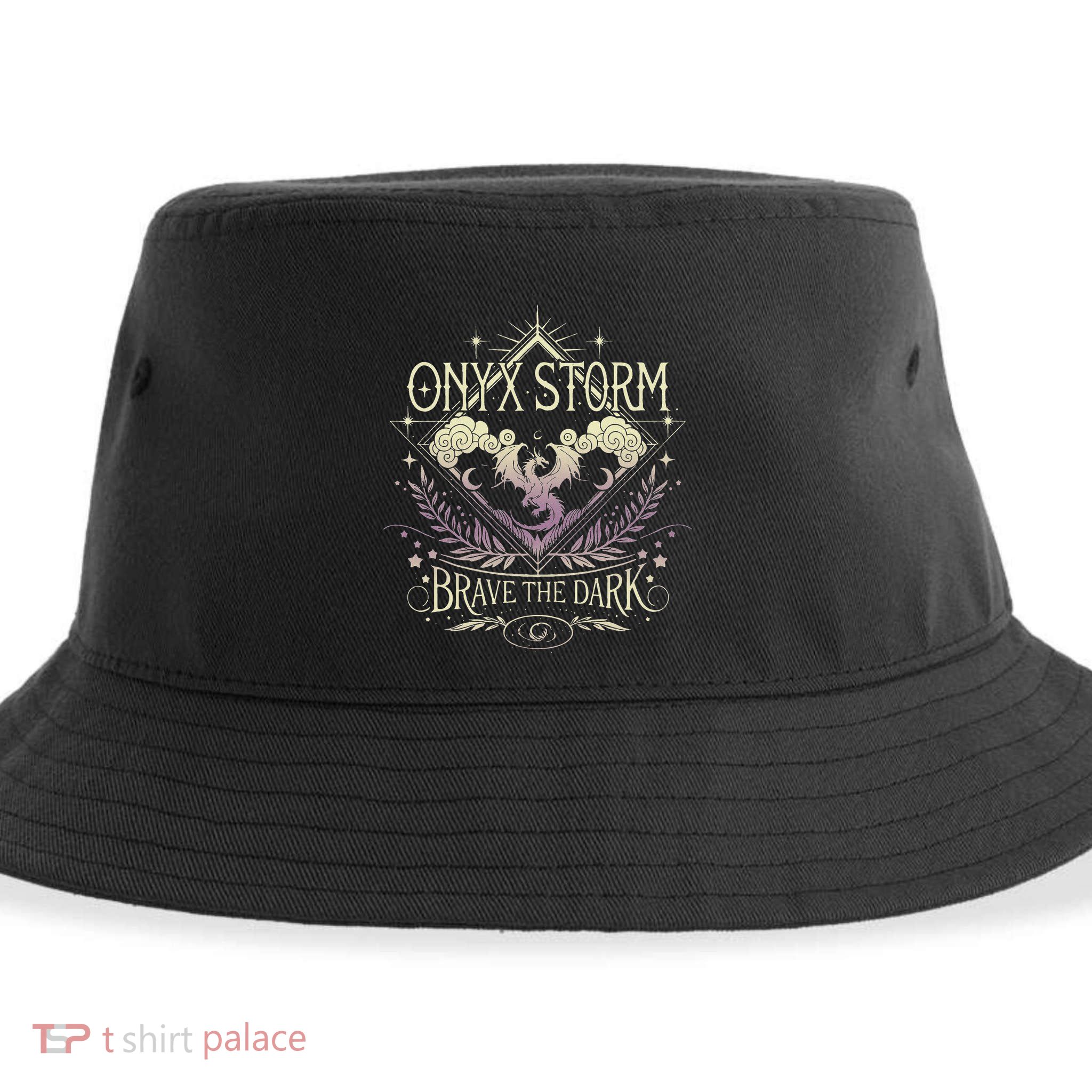 Onyx Storm Brave The Dark Fourth Wingg Basgiath War Collegee Sustainable Bucket Hat