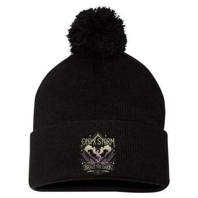 Onyx Storm Brave The Dark Fourth Wingg Basgiath War Collegee Pom Pom 12in Knit Beanie