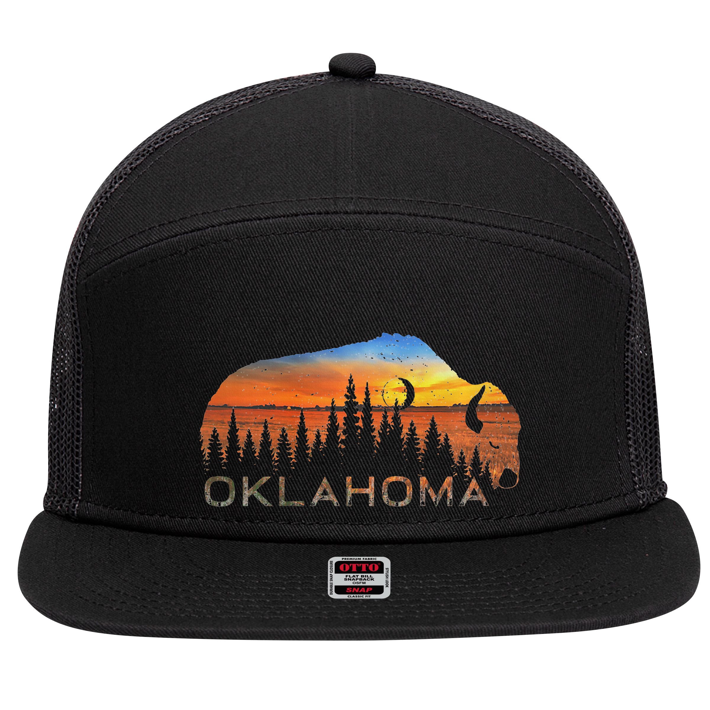 Oklahoma Sunset Buffalo 7 Panel Mesh Trucker Snapback Hat