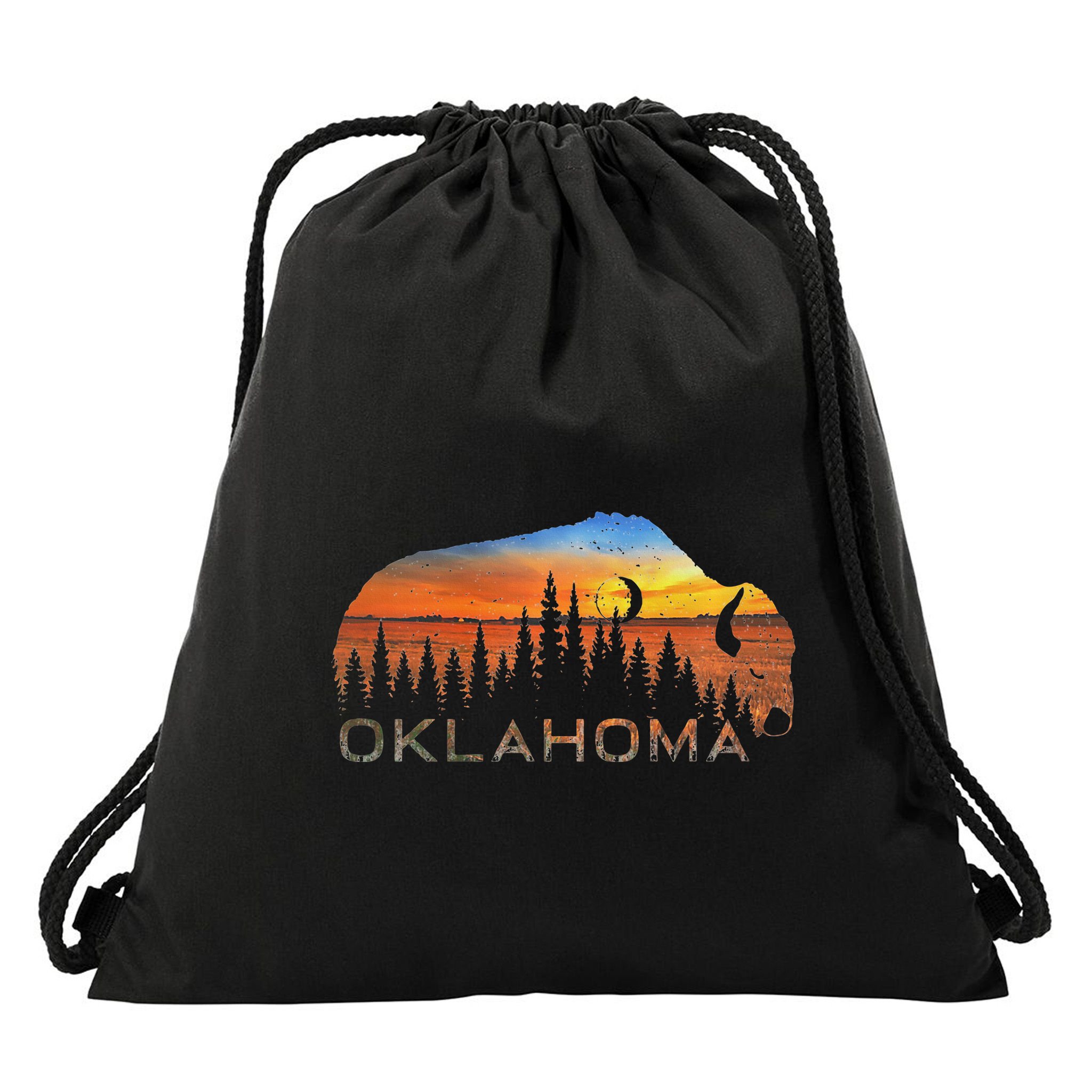 Oklahoma Sunset Buffalo Drawstring Bag