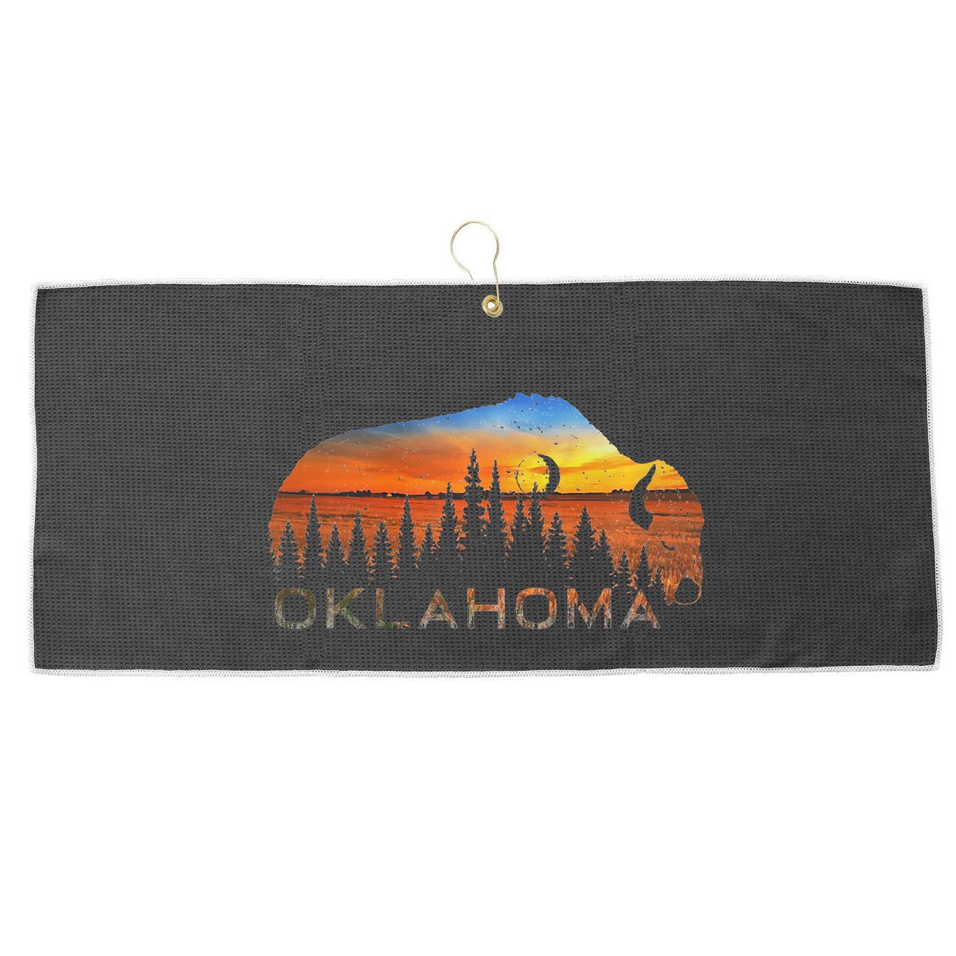 Oklahoma Sunset Buffalo Large Microfiber Waffle Golf Towel