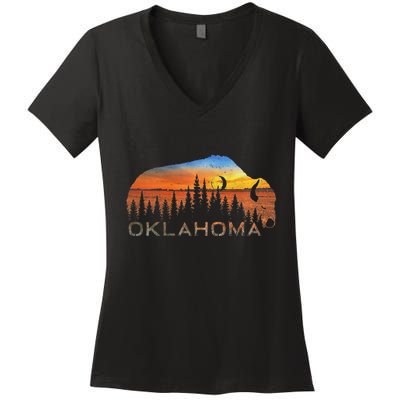 Oklahoma Sunset Buffalo Women's V-Neck T-Shirt