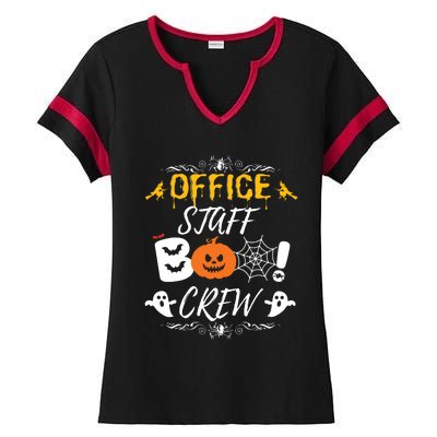 Office Staff Boo Crew Funny Halloween Matching Costume Ladies Halftime Notch Neck Tee