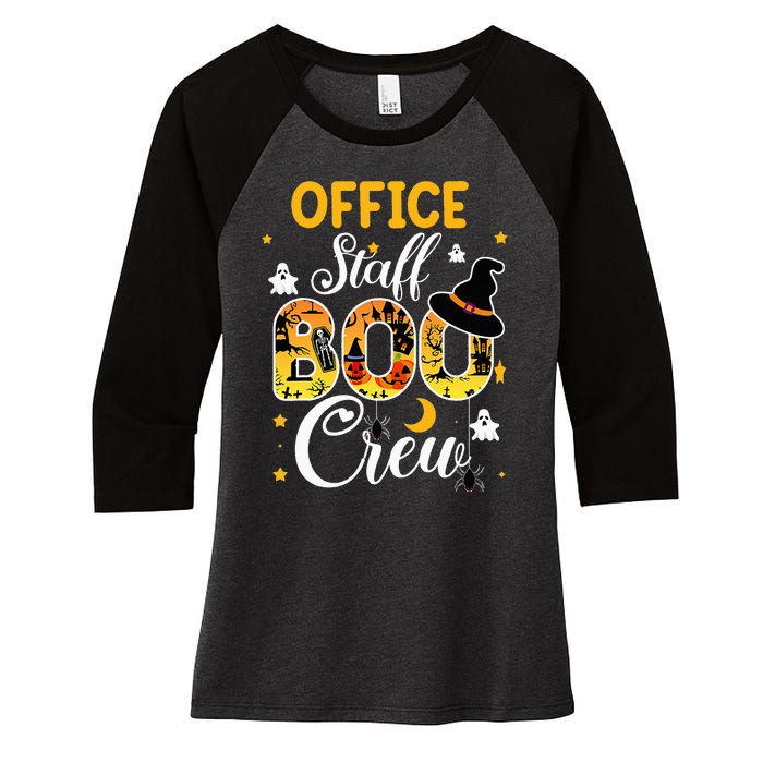 Office Staff Boo Crew Funny Halloween Matching Costume Women's Tri-Blend 3/4-Sleeve Raglan Shirt