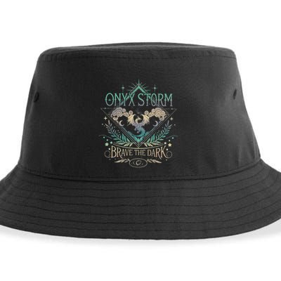 Onyx Storm Brave The Dark Fourth Wingg Basgiath War Collegee Swea Sustainable Bucket Hat