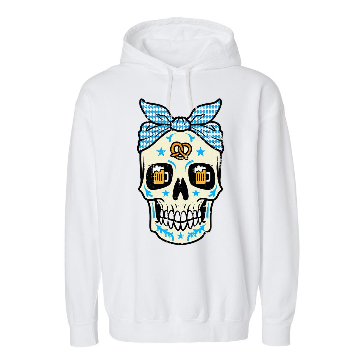 Oktoberfest Skull Bandana German Bavarian Festival Mom Garment-Dyed Fleece Hoodie