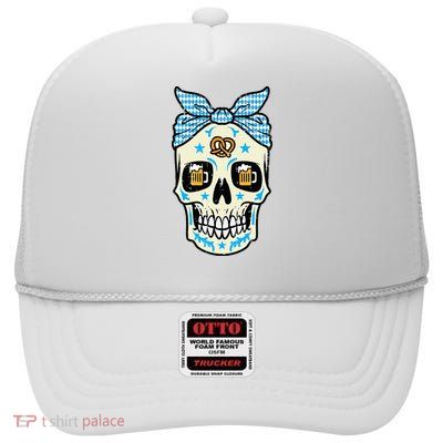 Oktoberfest Skull Bandana German Bavarian Festival Mom High Crown Mesh Back Trucker Hat