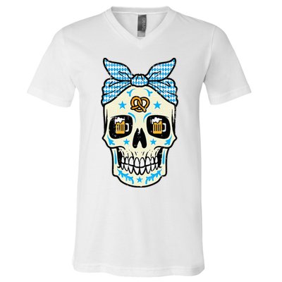 Oktoberfest Skull Bandana German Bavarian Festival Mom V-Neck T-Shirt