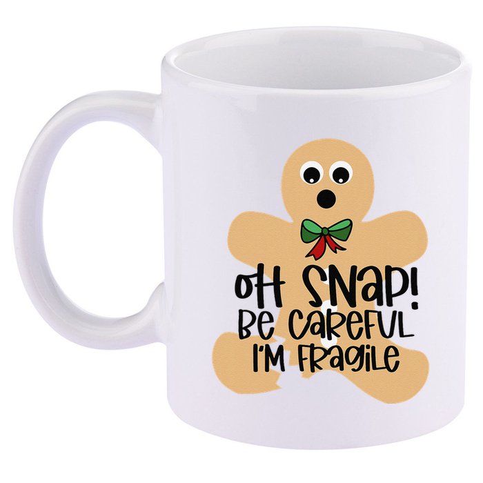 Off Snap! Be Careful IM Fragile Christmas Design 11oz C Handle Ceramic Mug