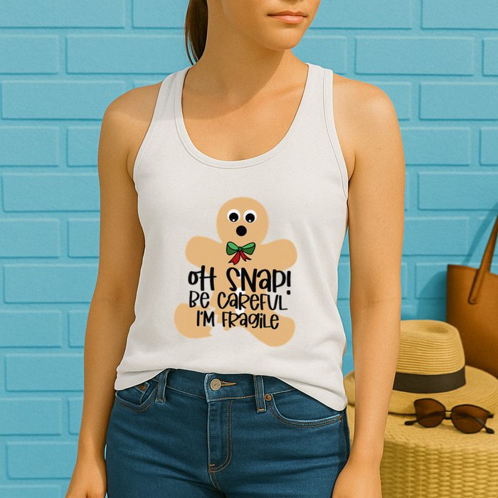 Off Snap! Be Careful IM Fragile Christmas Design Womens Tank Top