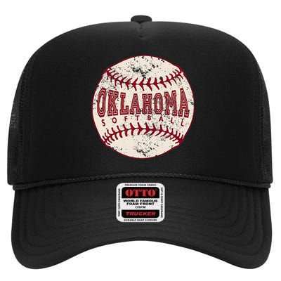 Oklahoma Softball Ball High Crown Mesh Back Trucker Hat