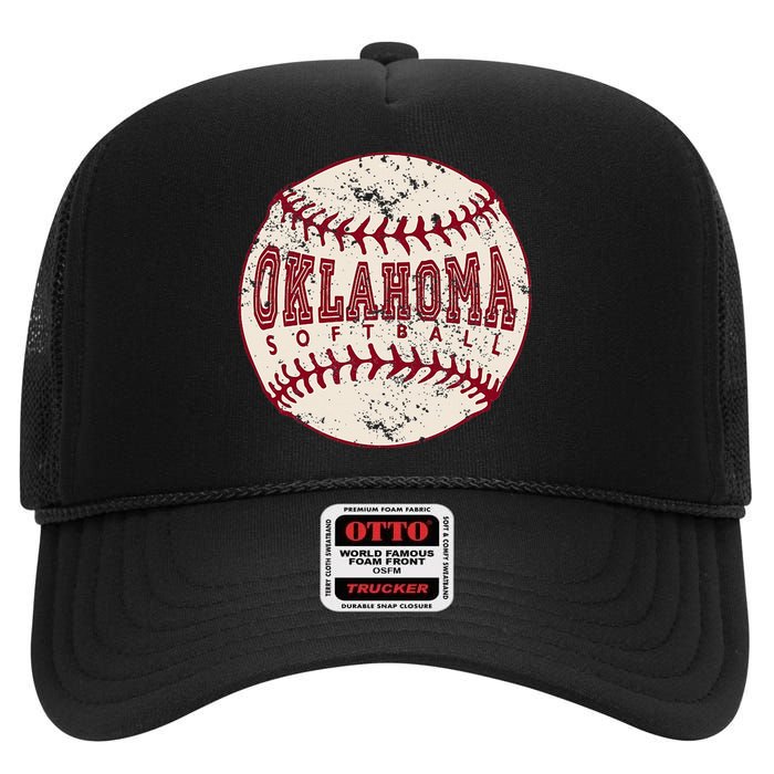 Oklahoma Softball Ball High Crown Mesh Back Trucker Hat