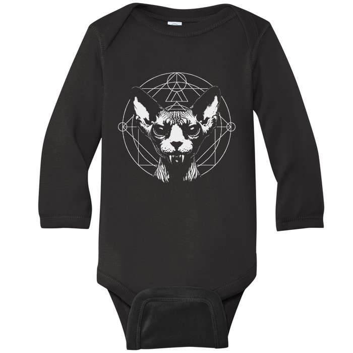 Occult Sphinx Cat Sacred Geometry Occult Baby Long Sleeve Bodysuit