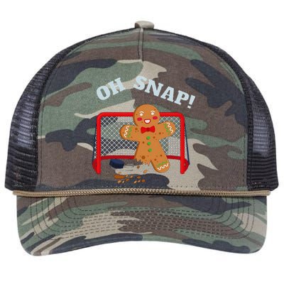 Oh Snap Christmas Hockey Gingerbread Man Cookie Hockey Lover Retro Rope Trucker Hat Cap