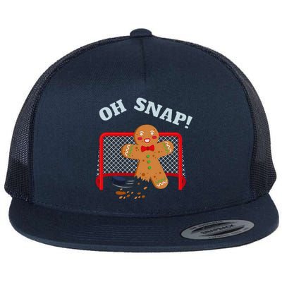 Oh Snap Christmas Hockey Gingerbread Man Cookie Hockey Lover Flat Bill Trucker Hat