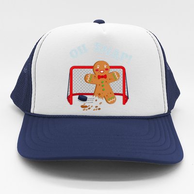 Oh Snap Christmas Hockey Gingerbread Man Cookie Hockey Lover Trucker Hat